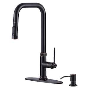 Oil Rubbed Bronze Single Handle Pull Out Sprayer Kitchen Faucet Deckplate Included in Stainless