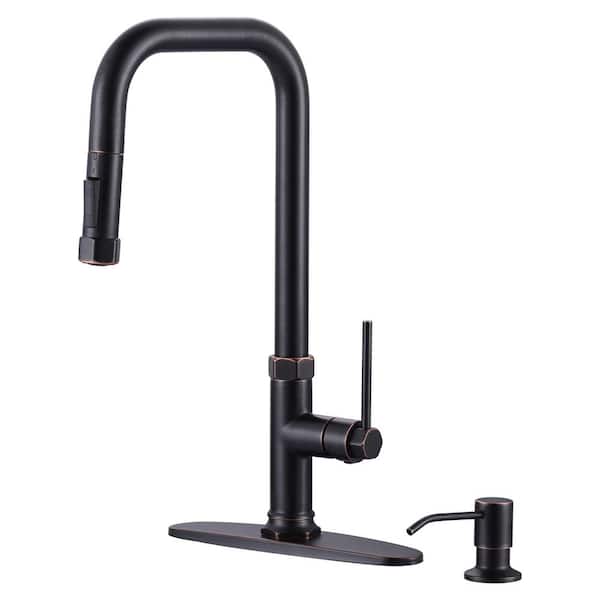 ARCORA Oil Rubbed Bronze Single Handle Pull Out Sprayer Kitchen Faucet Deckplate Included in Stainless