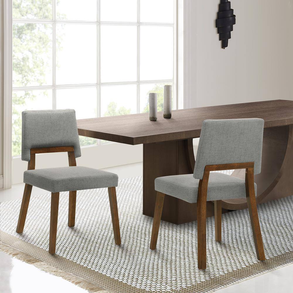 Walnut Finish Charcoal Fabric Upholstered Wood Dining Chairs - Set of 2