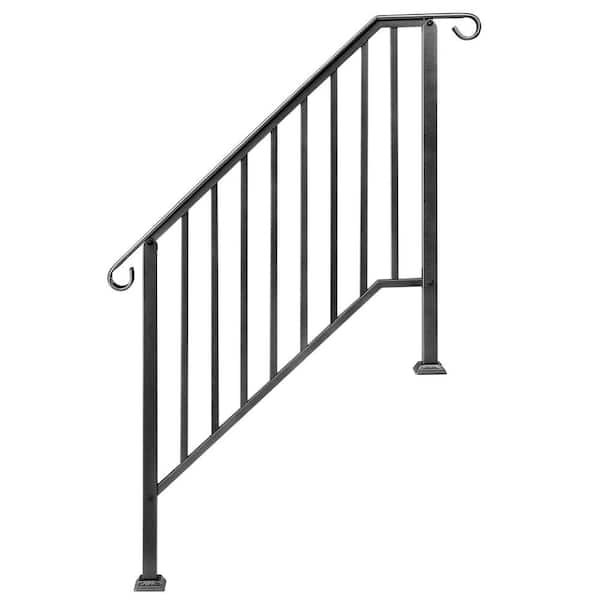 Karl home 51.2 in. Transitional Stair Railing Fits 4-Step Iron Handrail Rail Kit in Silver