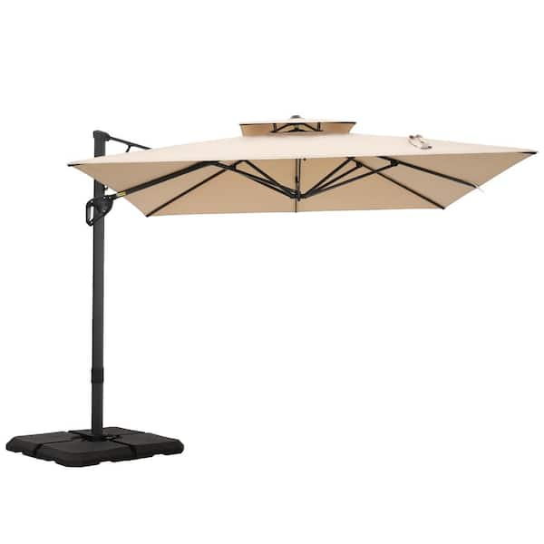 PHI VILLA 9 Ft. X 12 Ft. Cantilever Patio Umbrella 2-Tier In Beige THD ...