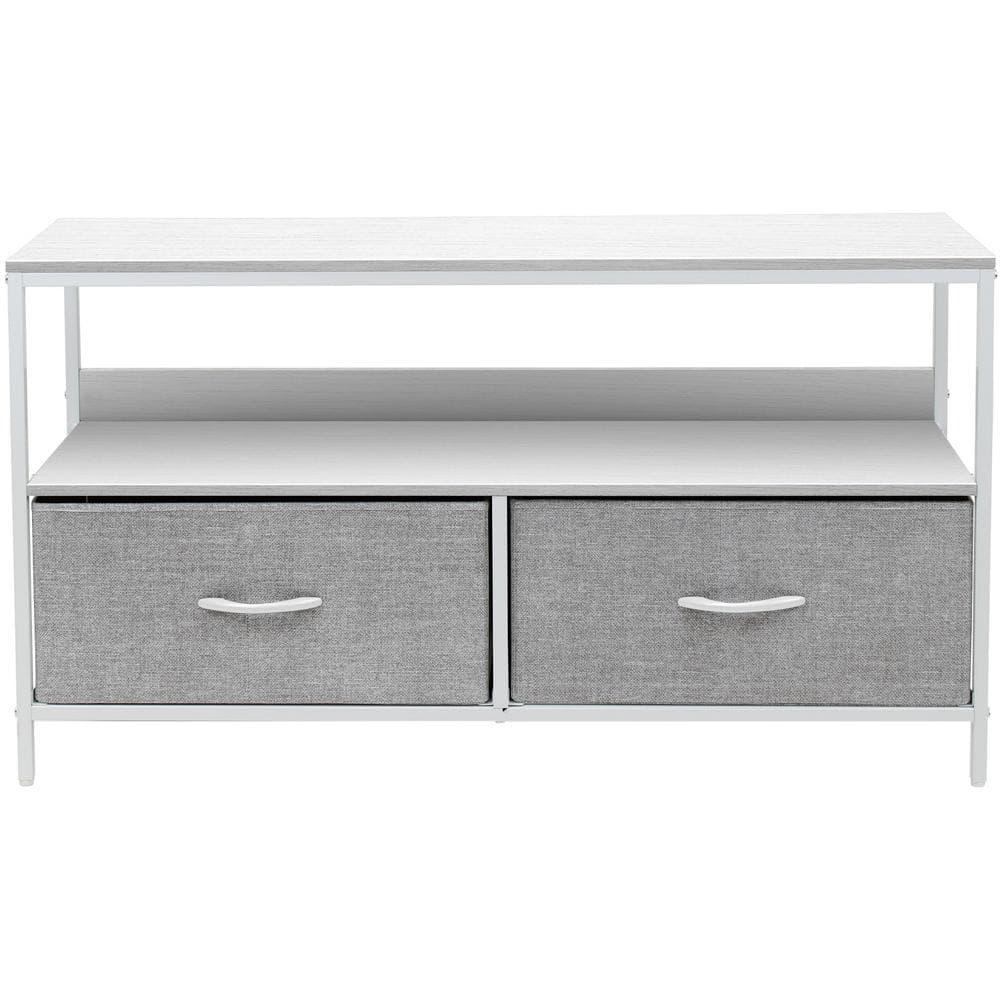 White Steel Frame TV Stand with Fabric Drawers