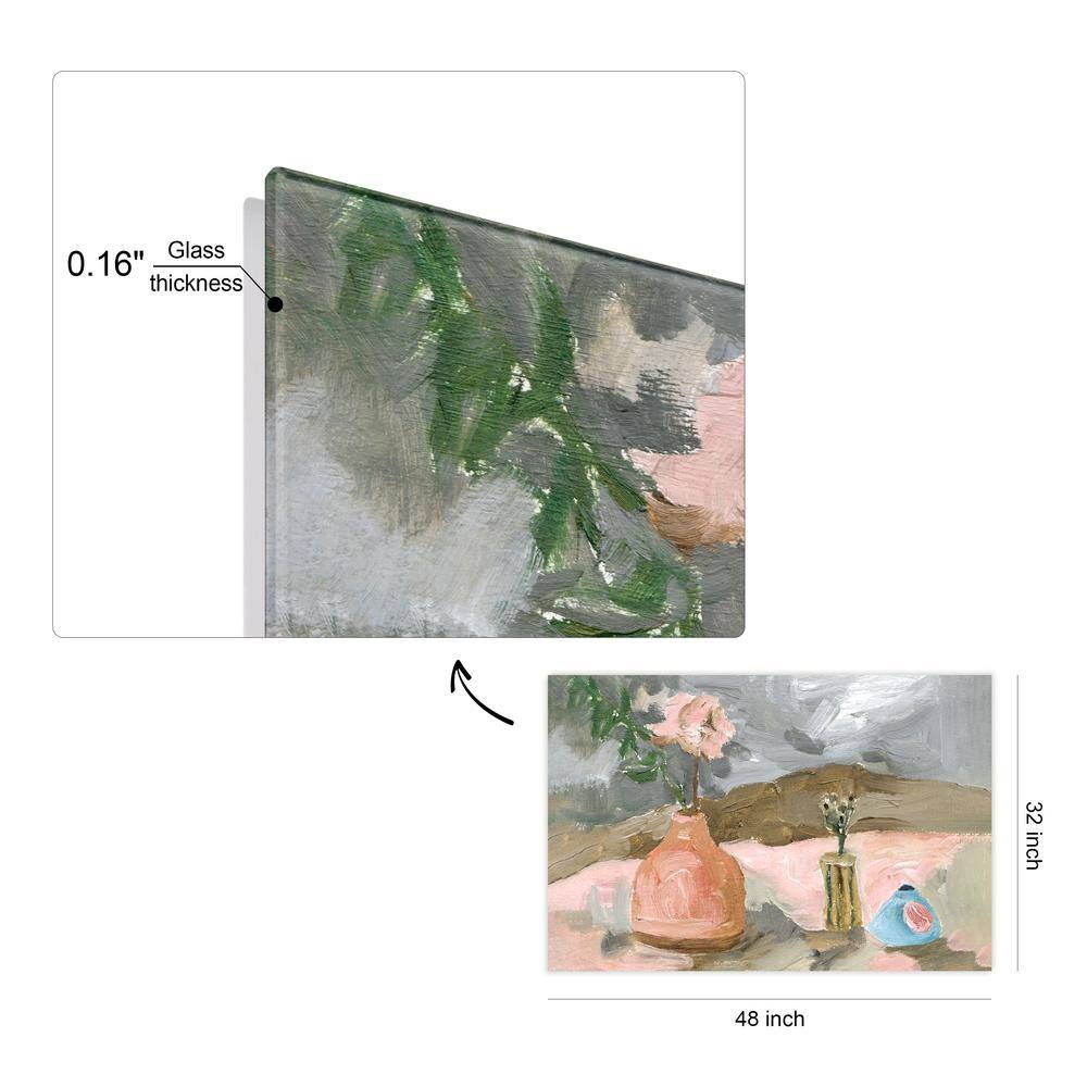 Rustic Still Life Glass Wall Art with Pink Vase and Flowers