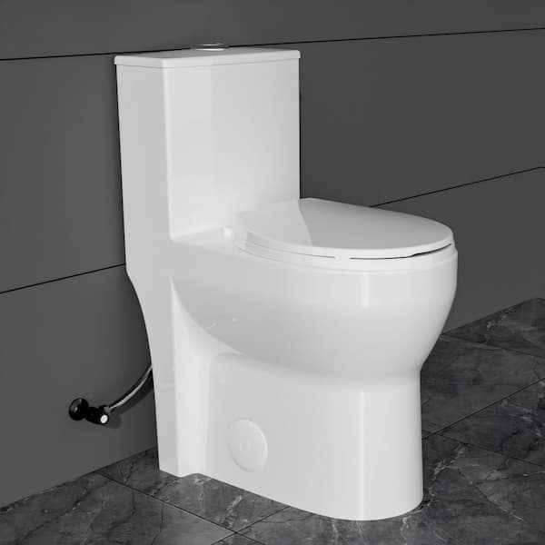 19 in. ADA Toilet 0.8/1.28 GPF Dual Flush Comfort Height 1-Piece Toilet Round Toilet in White with Soft Close Seat