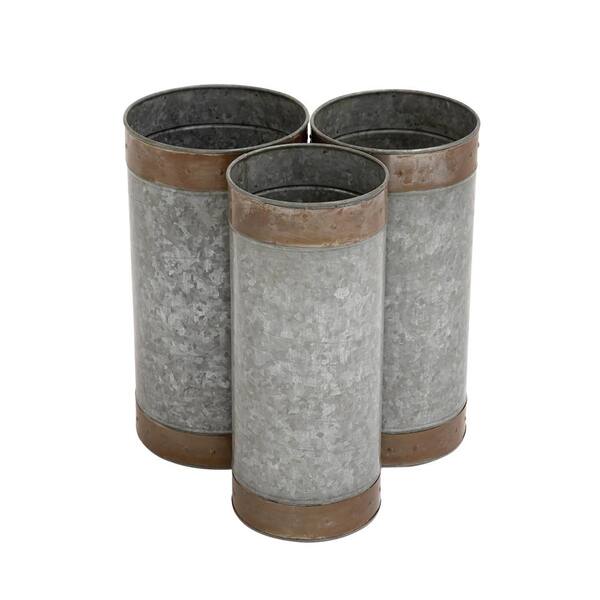 Litton Lane Silver with Patina Finish Iron Cylindrical Planters (Set of 3)