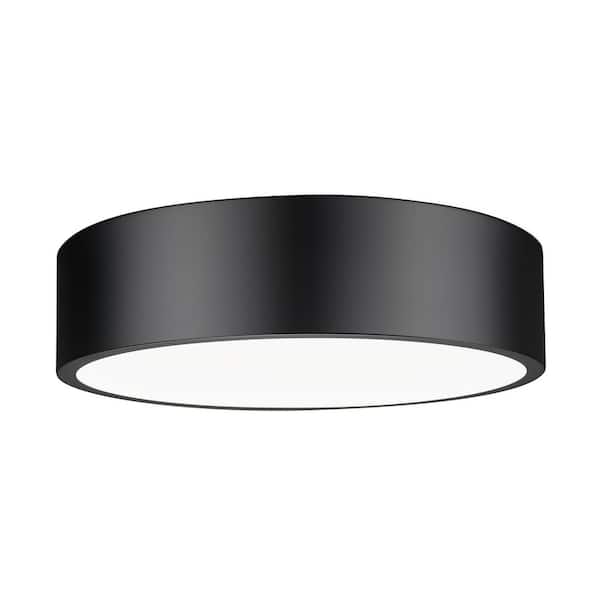 Unbranded Coronado 16 in. Matte Black Integrated LED 1 Light Flush Mount with Frosted Plastic Shade