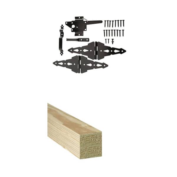 Black Post Latch Gate Set and 4 in. x 4 in. x 8 ft. Southern Yellow Pine Timber