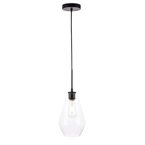 Unbranded Timeless Home 7.1 in. 1-Light Black and Clear Glass Pendant Light, Bulbs Not Included