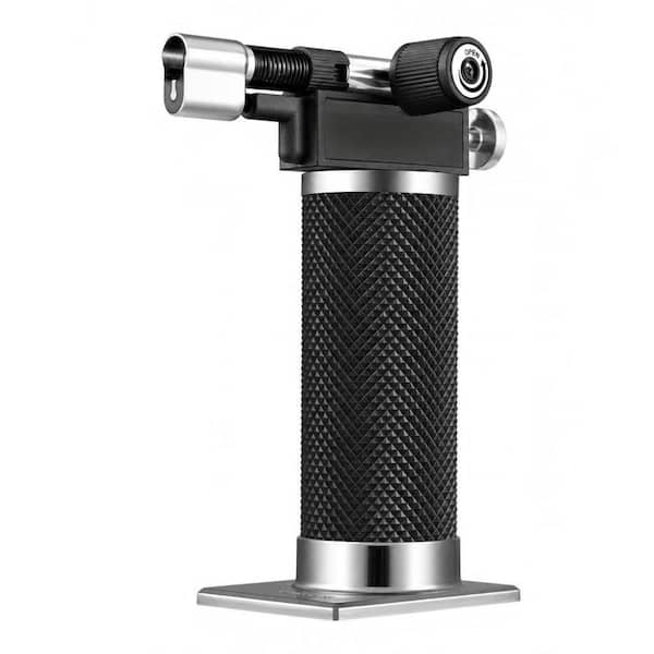 Metal, Black Butane Torch Lighter with Dual Flame, Adjustable Flame, Refillable, For Baking (Butane Not Included)