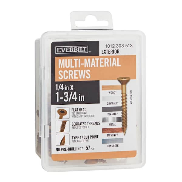 1/4 in x 1-3/4 in. Brown 6-Lobe Torx Drive Exterior Flat Head Multi-Material Screw 1 lbs.-Box (57-Piece)
