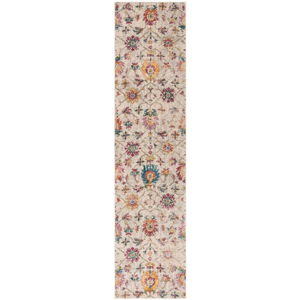 Merlot 2 ft. x 8 ft. Cream/Multi Distressed Floral Runner Rug