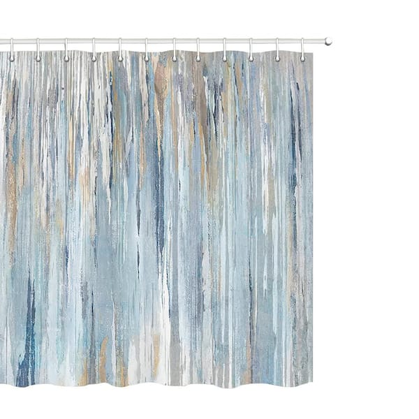 Abstract Grunge Paint Brush Shower Curtain 72 x 72 Fabric Bathroom Curtain Beachy Aesthetic Stripe Blue