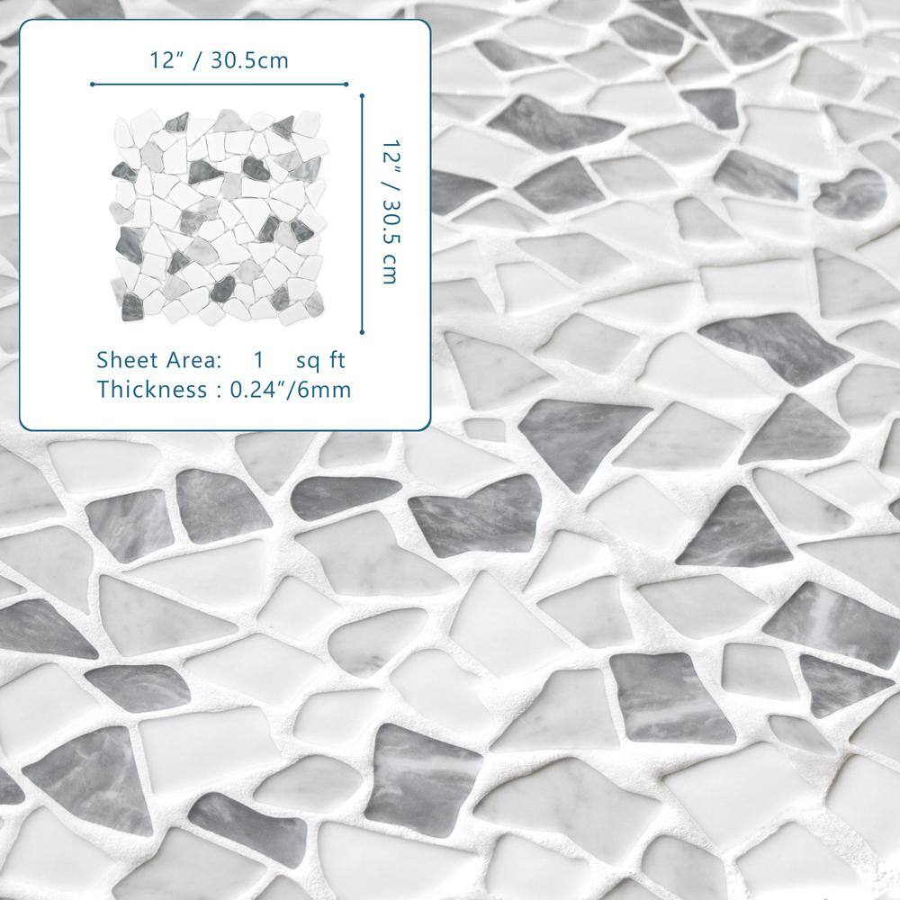 12" x 12" Mixed Gray Pebble Glass and Marble Mosaic Tile
