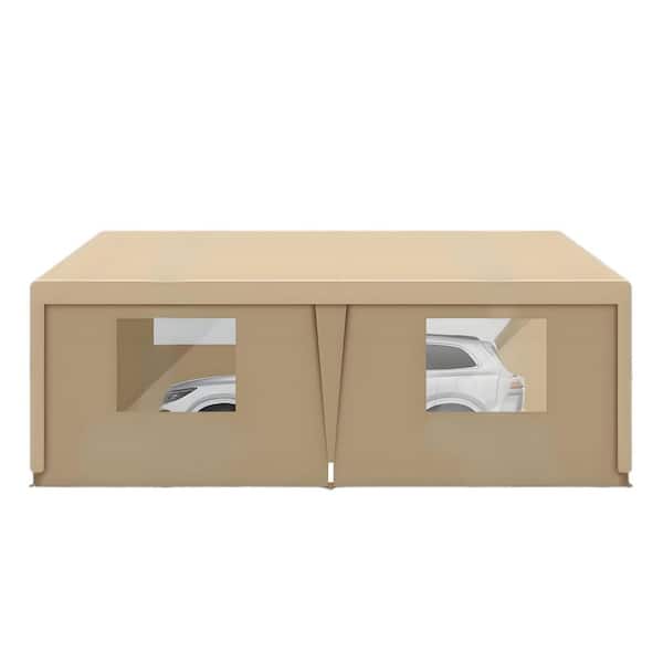 Unbranded 19.9 ft. W x 9.5 ft. D x 9.3 ft. H Beige Portable Carport, Portable Garage: with UV Protection and 4 Ventilated Windows