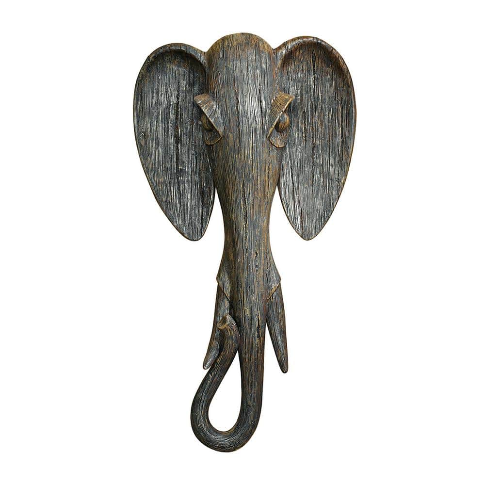Hand-Painted Resin Elephant Wall Sculpture with Faux Wood Grain