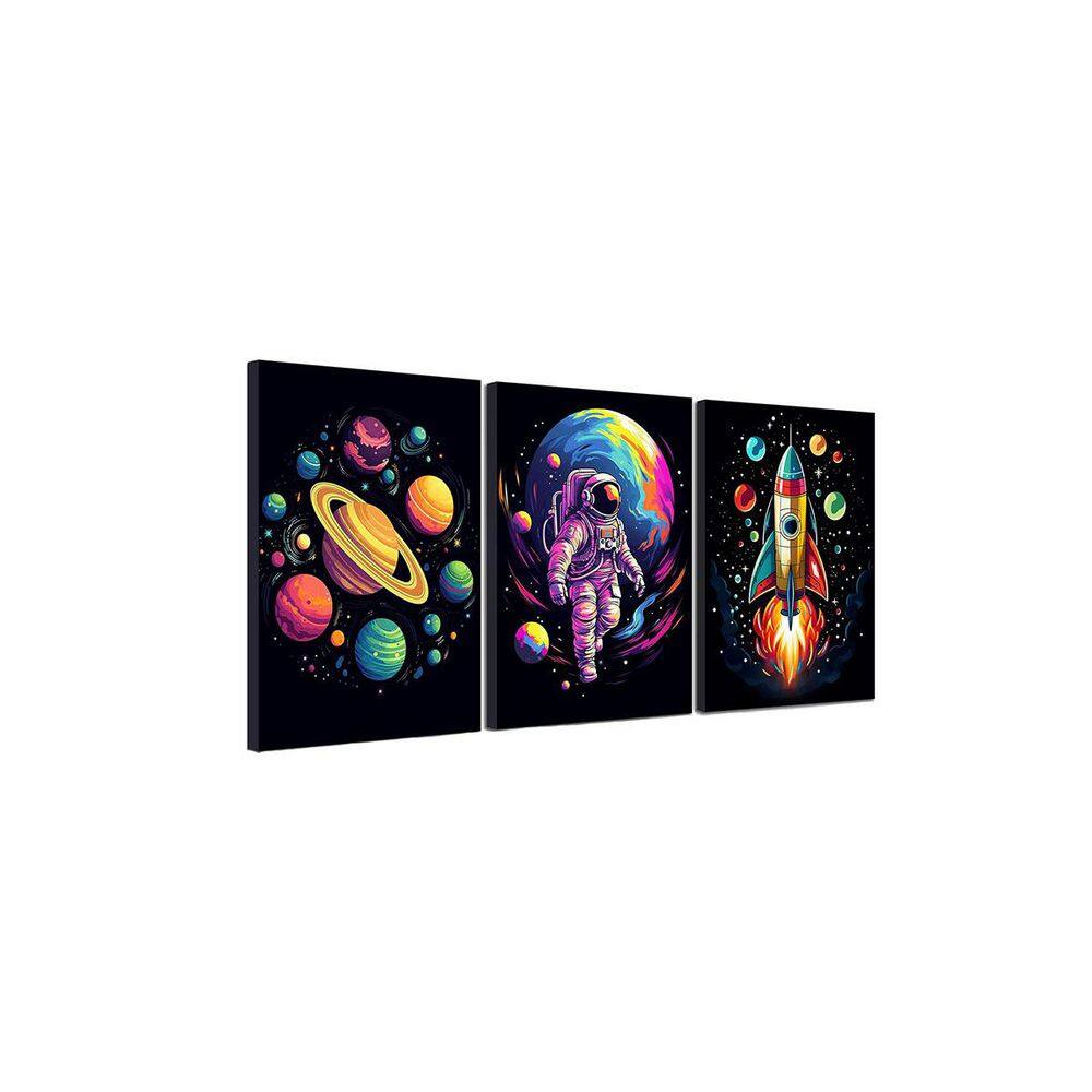 3pcs Nursery Astronaut Canvas Wall Art Abstract Colorful Galaxy ...