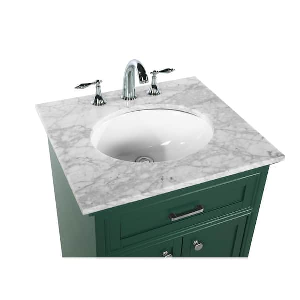 Simply Living 24 in. W x 21.5 in. D x 35 in. H Bath Vanity in Green with Carrara White Marble Top