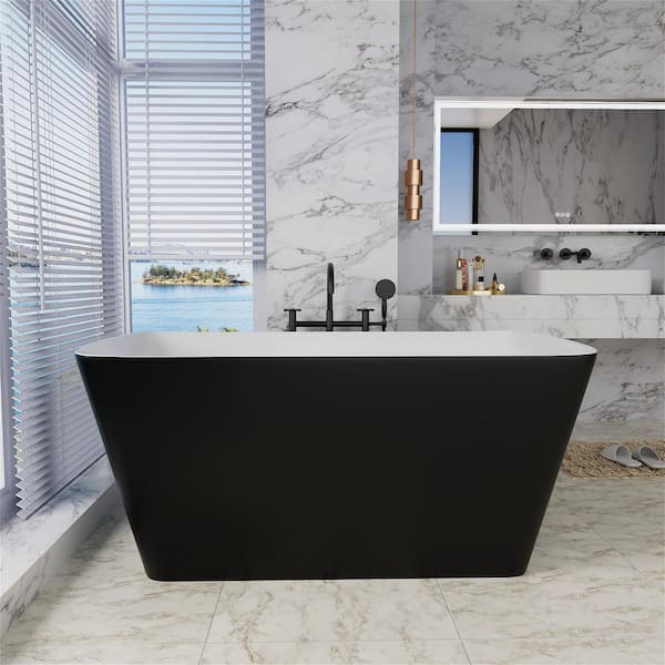 INSTER MUSE 47 in. Acrylic Rectangle Flatbottom Freestanding Non-Whirlpool Soaking Bathtub No Seat Version in Black