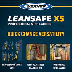 LEANSAFE X5 14 ft. Reach Height Fiberglass Multi-Position Ladder, 375 lbs. Load Capacity Type IAA