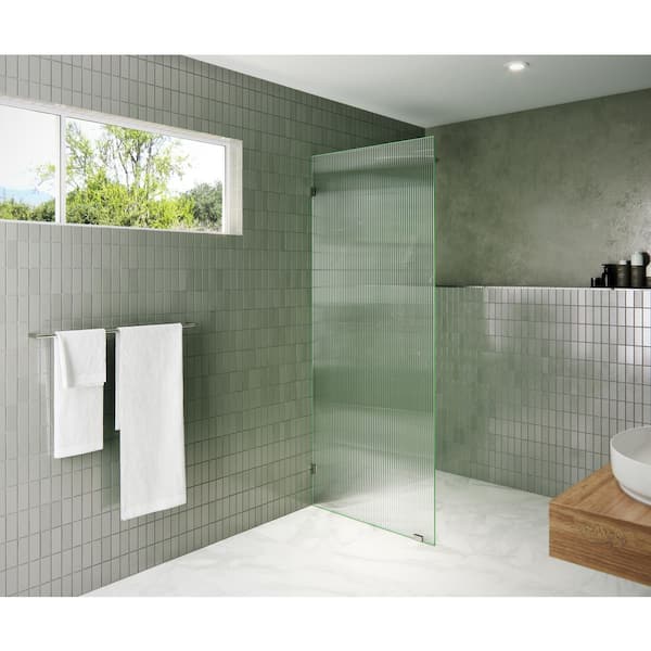 Glass Warehouse 32 in. W x 78 in. H Fixed Single Panel Frameless Shower Door in Polished Nickel with Fluted Frosted Glass
