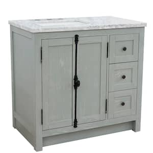 37 in. W x 22 in. D x 36 in. H Bath Vanity in Gray Ash with White Marble Vanity Top and Left Side Rectangular Sink