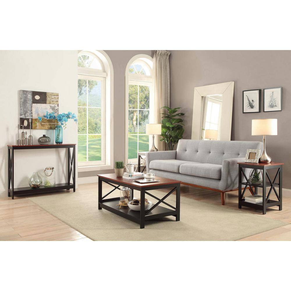 Cherry Black Wood Console Table with Storage Shelf