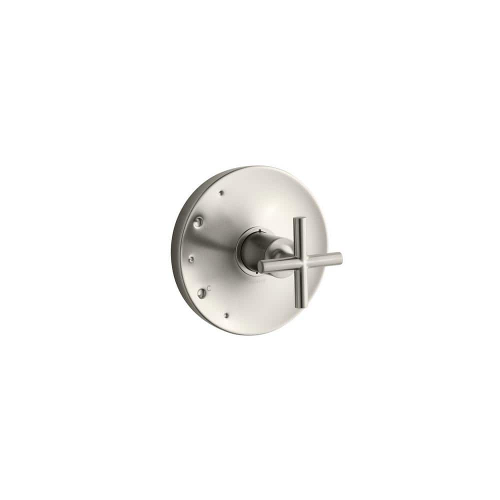 KOHLER Purist 1-Handle Tub and Shower Faucet Trim Kit with Cross Handle in  Vibrant Brushed Nickel (Valve Not Included) K-TS14423-3-BN - The Home Depot