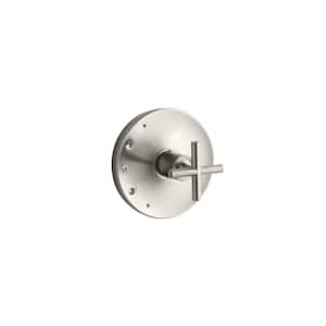 Purist 1-Handle Tub and Shower Faucet Trim Kit with Cross Handle in Vibrant Brushed Nickel (Valve Not Included)