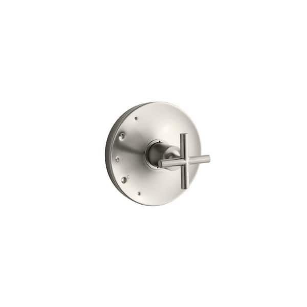 KOHLER Purist 1-Handle Tub and Shower Faucet Trim Kit with Cross Handle in Vibrant Brushed Nickel (Valve Not Included)