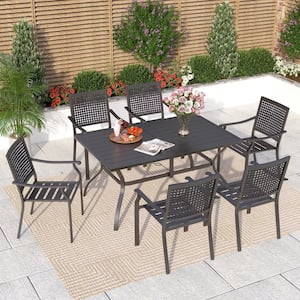 7-Piece Metal Patio Outdoor Dining Sets Table with Umbrella Hole