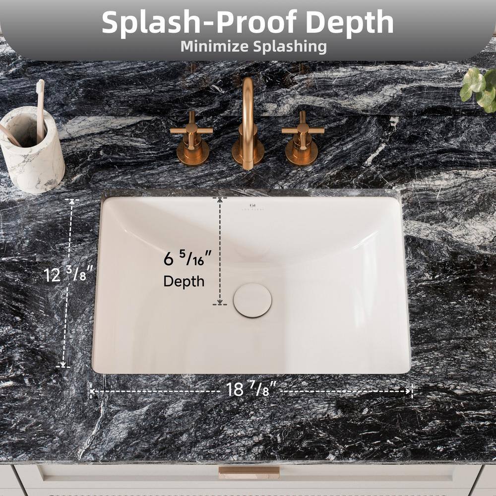 21" White Glossy Ceramic Rectangular Undermount Bathroom Sink