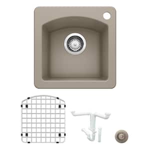 Diamond Granite Composite 15 in. 1-Hole Drop-in/Undermount Bar Sink Kit in Truffle with Accessories