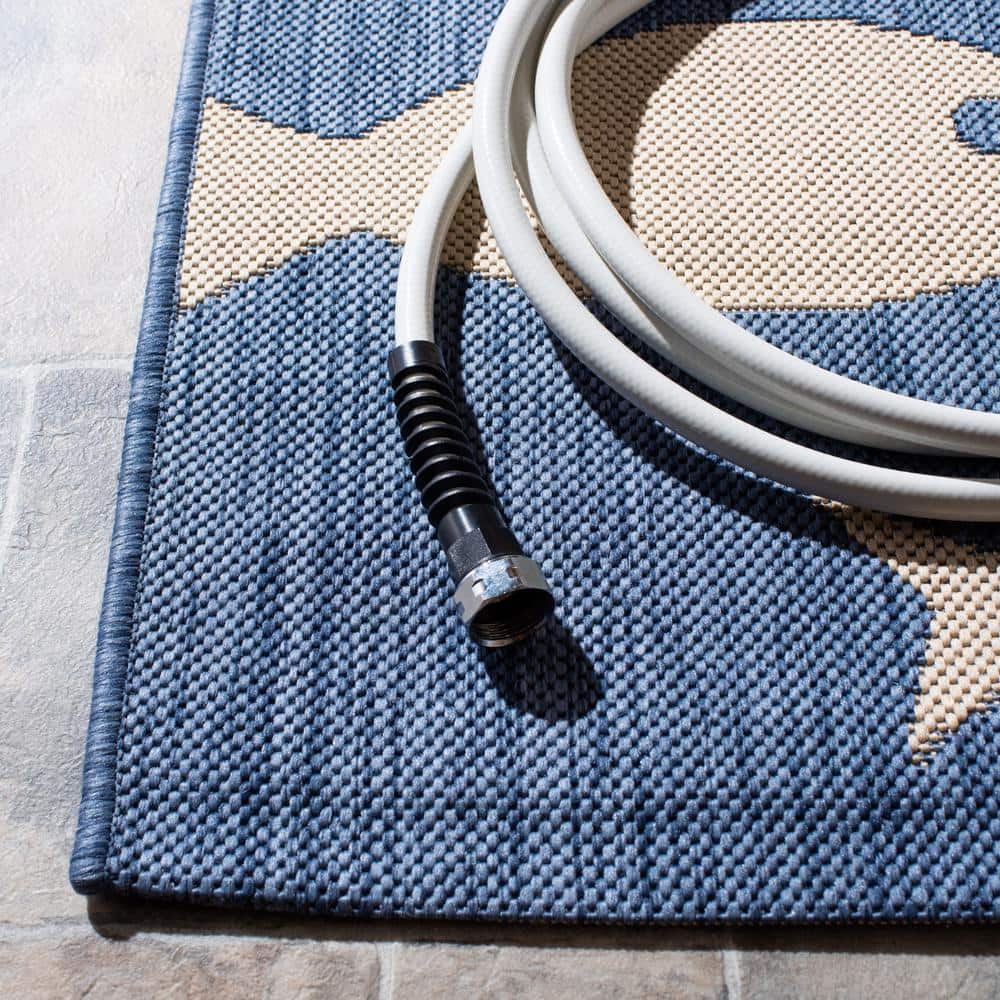 Courtyard Chic Blue and Beige Easy-Care Outdoor Rug 4' x 5'-7"