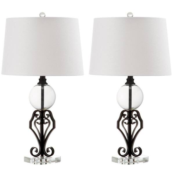 SAFAVIEH Anderson 27.5 in. Black/Clear Orb Table Lamp with White Shade (Set of 2)