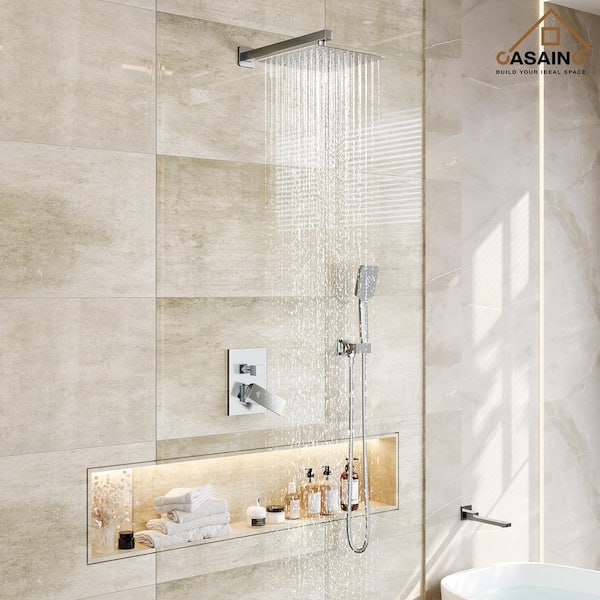1-Handle 3-Spray Pattern 12 in. Wall Mount Shower Set Shower Head, Tub and Shower Faucet, Chrome (Valve Included)