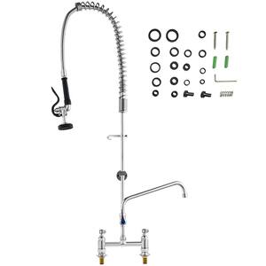 NETISR Commercial Faucet With Sprayer, Brass Chrome Wall Mount Kitchen Sink Faucet 36" Height 8" Center With Coilded Spring Pull Down Pre Rinse Sprayer, 12" Spout And 38" Hose (36 Inches - View #3