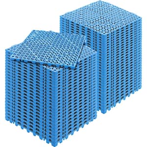 Interlocking Drainage Mat Floor Tiles 12 x 12 x 0.6 in. PVC Interlocking Gym Flooring Tiles Mat (Blue 55 Pcs,55 sq ft)