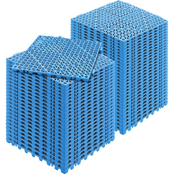 VEVOR Interlocking Drainage Mat Floor Tiles 12 x 12 x 0.6 in. PVC Interlocking Gym Flooring Tiles Mat (Blue 55 Pcs,55 sq ft)