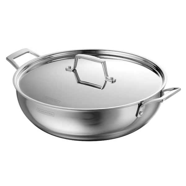 Utsava 6.25 Qt Tri-Ply Clad Stainless Steel Kadai with Lid – 12.4 in, Compatible with Gas, Induction & Oven - Cookware