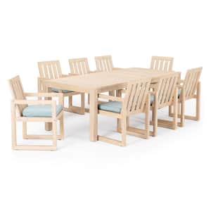 Benson 9-Piece Wood Patio Dining Set with Spa Blue Cushions