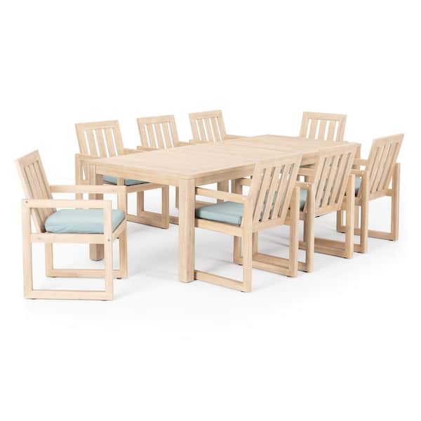 RST BRANDS Benson 9-Piece Wood Patio Dining Set with Spa Blue Cushions