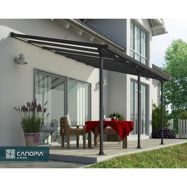 Feria 13 ft. x 14 ft. Gray/Clear Aluminum Patio Cover and Wall Mounted Shade Structure