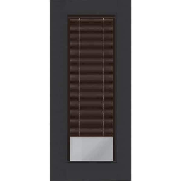 Legacy 32 in. x 80 in. Universal Handing Full Lite Clear Glass Mocha Miniblind Black Finish Fiberglass Front Door Slab
