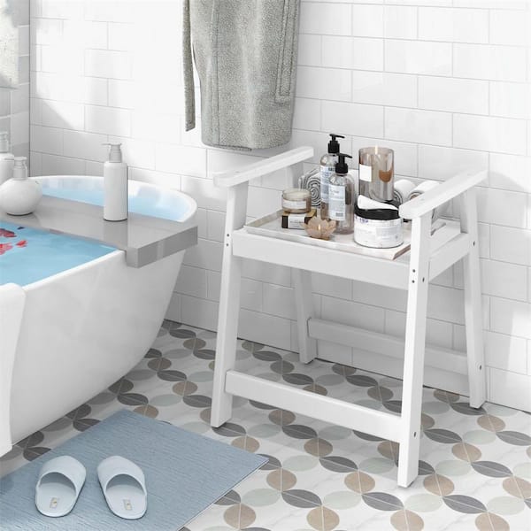 20.5 in. D x 23 in. W x 24 in. H Freestanding Waterproof Walk In Shower Seat in White with Armrest Heavy-Duty