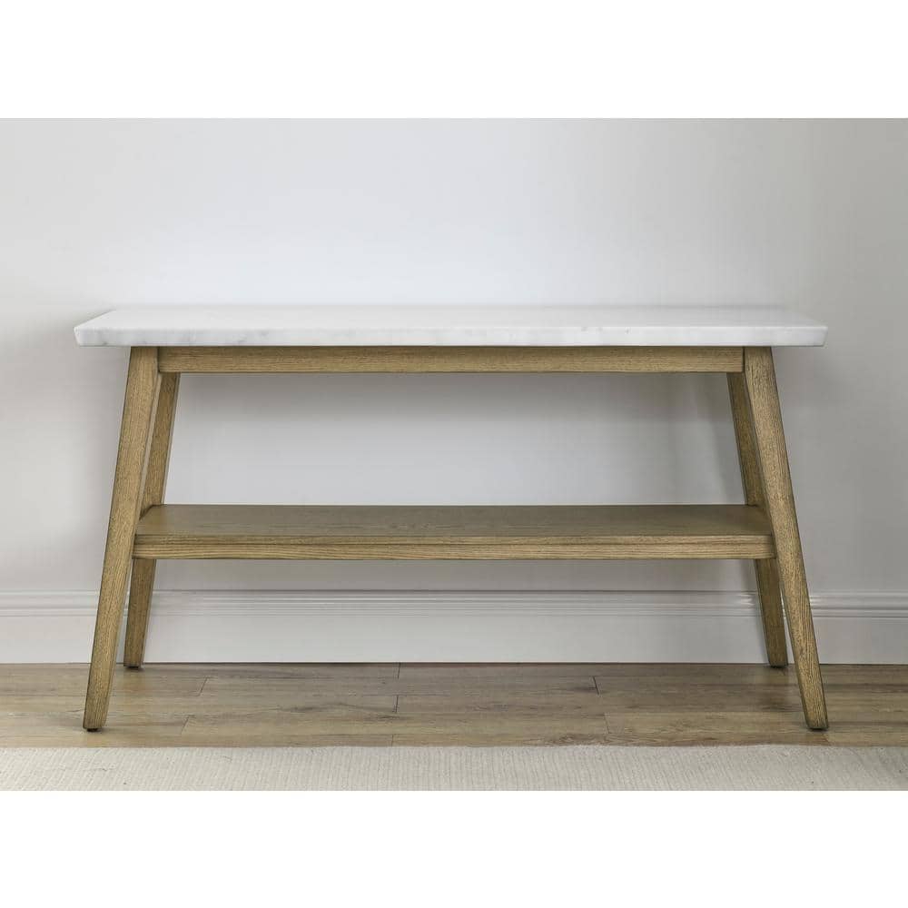 Vida 56" White Marble Top Console Table with Storage Shelf