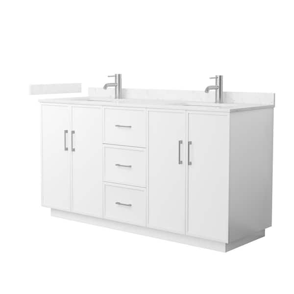 Wyndham Collection Elan TK 66 in. Double Freestanding White Bath Vanity with Carrara Cultured Marble Top (Assembled)