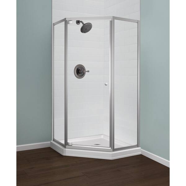 Delta 38 In L X W 70 H Framed Corner Shower Kit With Pivot Enclosure And Back Drain Pan B10912 3838 Pivot Framed Shower Enclosure, Outdoor Shower Enclosure Kit Home Depot