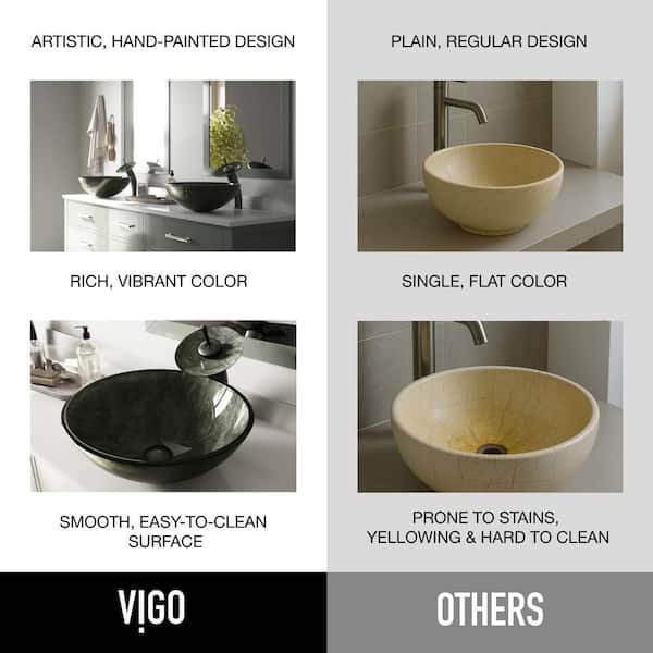 VIGO Giovanni Onyx Gray Glass 17 in. L x 17 in. W x 6 in. H Round