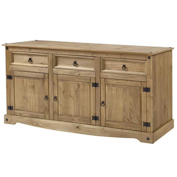 OS Home and Office Furniture Classic Cottage Series Corona Brown Solid Wood Top 66 in. Buffet Sideboard with Drawers
