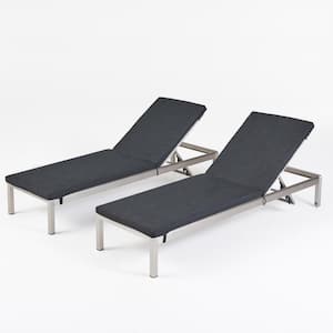 Cape Coral Silver 2-Piece Aluminum Outdoor Chaise Lounge with Dark Grey Cushions
